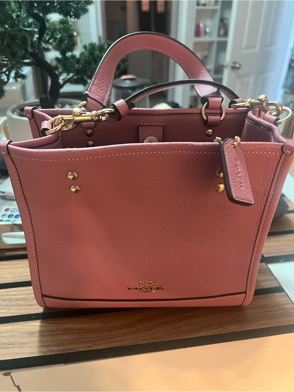 Coach Pebbled Leather Satchel in Rose Pink with Gold Hardware